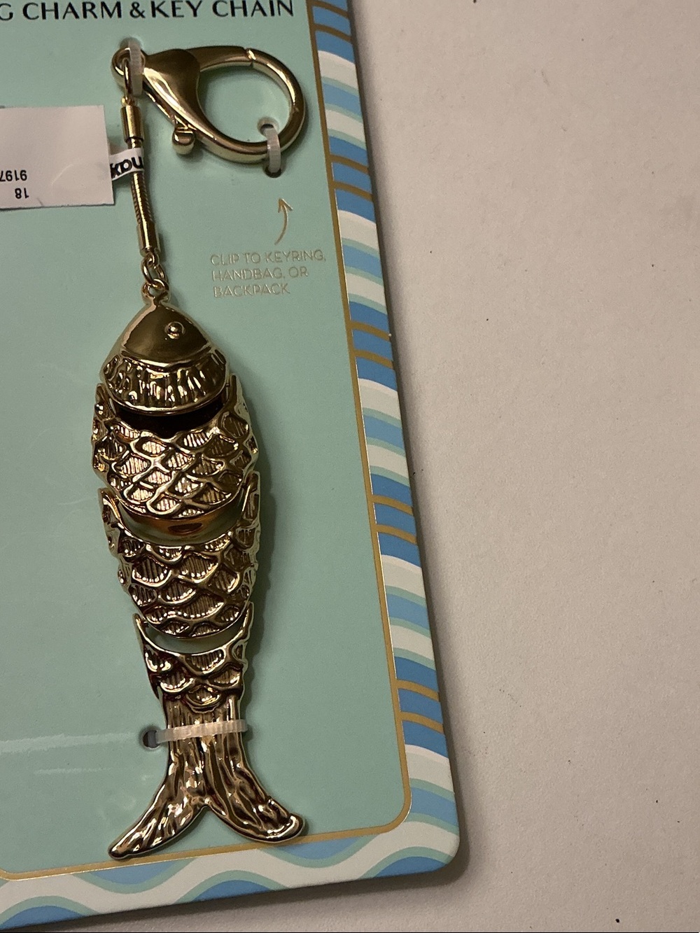 piper·k Articulated Gold Fish Bag Charm & Keychain NWT Hangs 6.75” - Picture 2 of 2